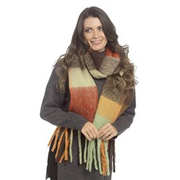 GL1264 Ladies Brown Check Scarf With Tassel - 200cmx45cm + 20cmx2