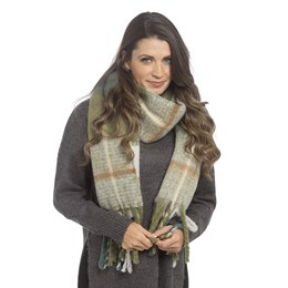 GL1266 Ladies Green Check Scarf With Tassel  - 200cmx45cm + 20cmx2