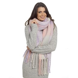 GL1267 Ladies Multi Check Scarf With Tassel  - 200cmx45cm + 20cmx2