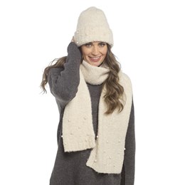 GL1268 Ladies Fluffy Hat With Pearl - Cream