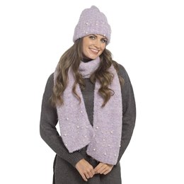GL1269 Ladies Fluffy Hat With Pearl - Lilac
