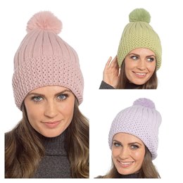 GL1276 Ladies Ribbed Hat With Fleece Lining and Pom Pom