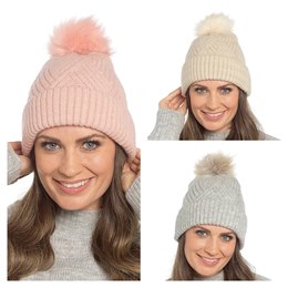GL1279 Ladies Texture Beanie Hats with Pom Pom