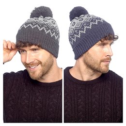GL1286 Mens Fairisle Beanie Hat with Bobble