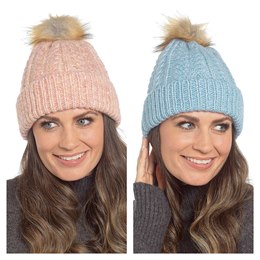 GL1294 Ladies Twist Yarn Cable Hat with Pom Pom