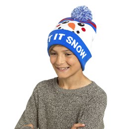 GL1296 Kids Xmas Let It Snow Bobble Hat