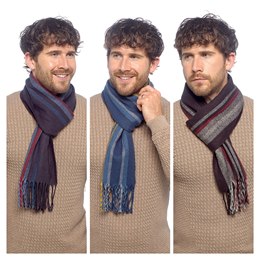 GL1302 Mens Stripe Scarf - 176cm x 27cm + 10cm x 2