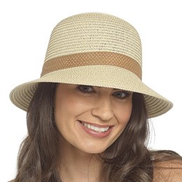 GL1322 Ladies Cream Cloche Hat With Brown Bow Trim