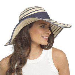 GL1361 Ladies Wide Brim Straw Hat With Blue Stripe