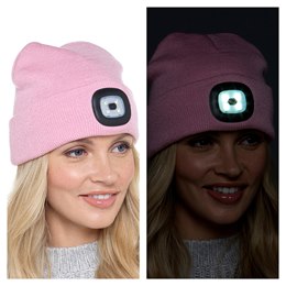 GL597 Ladies Baby Pink LED Beanie Hat