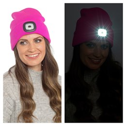 GL598 Ladies Neon Pink LED Beanie Hat