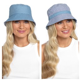 GL733 Ladies Reversible Striped Bucket Hat with Spot Trim
