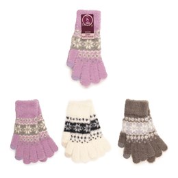 GL862A Ladies Fairisle Print Fluffy Gloves with Touch Screen