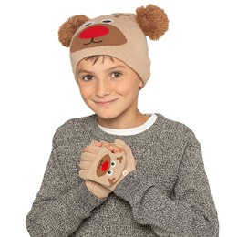 GL908 Kids Rudolph Hat & Mittens Set