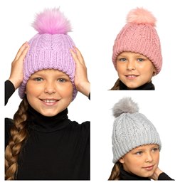 GL944A Girls Chunky Knit Bobble Hat
