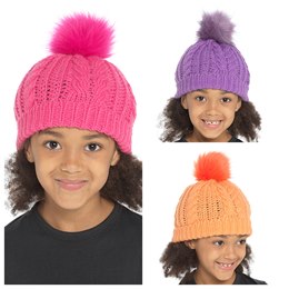 GL944A Girls Chunky Knit Bobble Hat