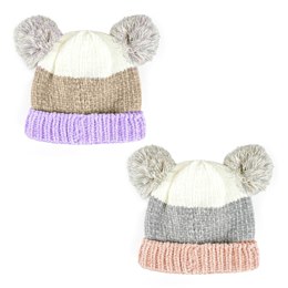 GL946 Babies Striped Soft Feel Hat with Pom Pom Ears