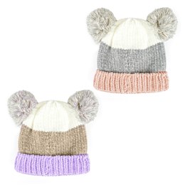 GL946A Babies Striped Soft Feel Hat with Pom Pom Ears