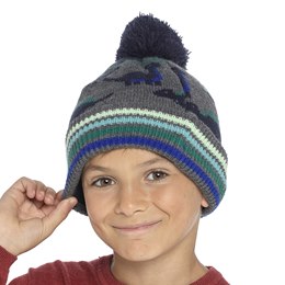 GL966 Boys Dino Print Jacquard Hat with Bobble