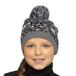 GL968 Kids Grey Leopard Print Hat with Bobble