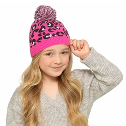 GL969 Gilrs Pink Leopard Print Hat with Bobble