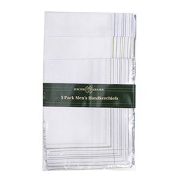 HK002 Men's 5 Pack White Hankies with Colour Border