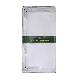 HK021 Mens 10 Pack White Hankies with Colour Border