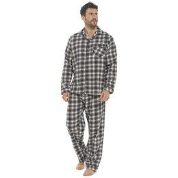 HT018 Men's Traditional Check Brushed Cotton Pyjama Set in Grey Check