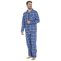 HT019 Mens Traditional Brushed Cotton Check Pyjama Set in Blue Check