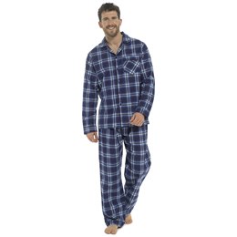 HT025 Mens Traditional Check Brushed Cotton Pyjamas - Navy/Wine