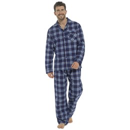 HT025 Mens Traditional Check Brushed Cotton Pyjamas - Navy/Wine