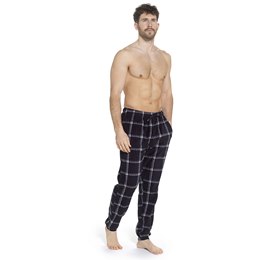 HT031 Mens Polar Fleece Check Pants with Cuff Hem - Black Check
