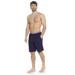 HT037 Mens Jersey Lounge Shorts With Stripe Elasticated Waistband - Navy