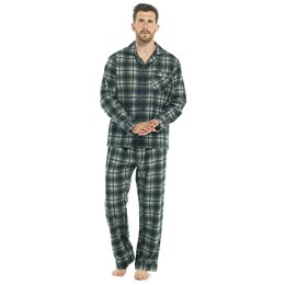 HT055NY Mens Tom Franks Traditional Check Printed Flannel Pyjama Set - Green/Navy