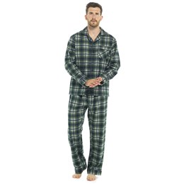 HT055NY Mens Traditional Check Printed Flannel Pyjama Set - Green/Navy
