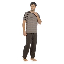 HT073 Mens Yarn Dyed Stripe Jersey Short Sleeve Pyjama Set - Black