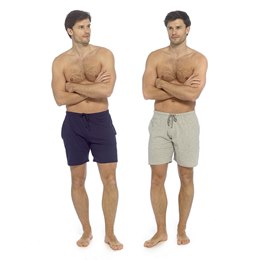 HT077 Mens Jersey 2 Pack Loungewear Shorts - Grey Marl & Navy