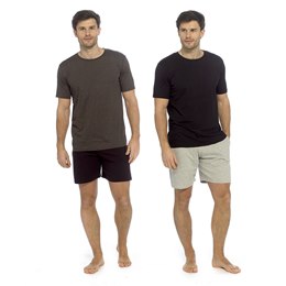 HT080 Mens Jersey Cotton 2 Pack Crew Neck T Shirt - Black & Charcoal