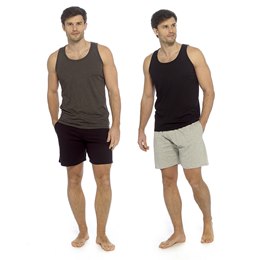 HT082 Mens Jersey Cotton 2 Pack Muscle Back Vest - Black & Charcoal