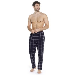 HT113 Mens Soft Touch Fleece Check Pants with Open Hem - Blue Check