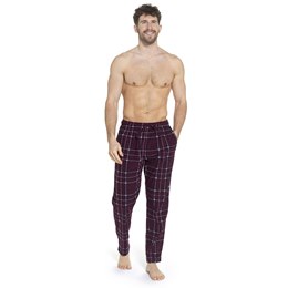 HT114 Mens Soft Touch Fleece Check Pants with Open Hem - Burgundy Check