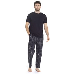 HT146 Mens Jersey Short Sleeve Top & Soft Fleece Check Pants - Black/Check
