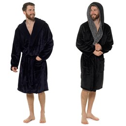 HT182 Mens Foxbury Flannel Fleece Robe with Lined Hood