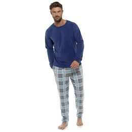 HT190 Mens Foxbury Navy Fleece Top & Grey Checked Fleece Bottoms