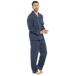 HT221 Men's Walter Grange Traditional Printed Poly Cotton Pyjamas - Blue -