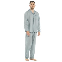 HT224 Men's Traditional Printed Poly Cotton Pyjama - Blue Stripe -