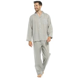 HT225 Men's Walter Grange Traditional Printed Poly Cotton Pyjama - Grey Check -