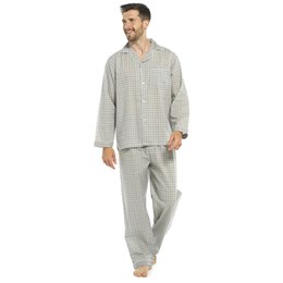 HT225 Men's Traditional Printed Poly Cotton Pyjama - Grey Check -