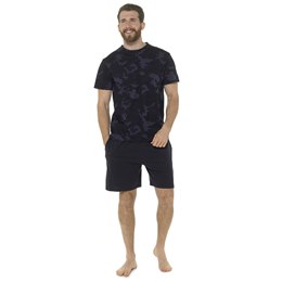 HT226 Men's Foxbury Blue Camo AOP Top & Plain Shorts Set - Blue Camo-