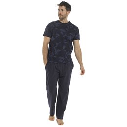 HT228 Men's Foxbury Blue Camo AOP Top and Plain Bottoms - Blue Camo-